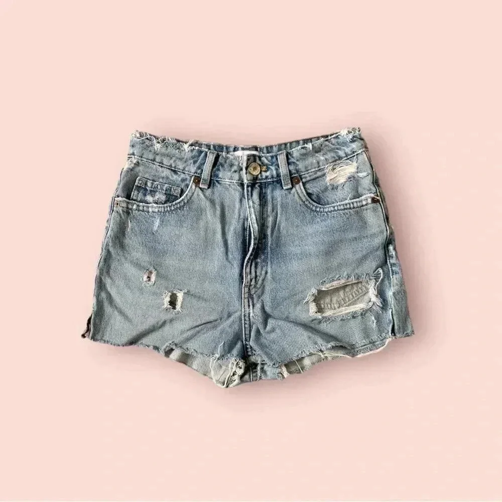 Zara distressed denim shorts